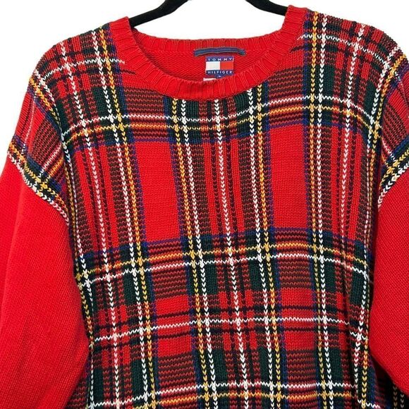 Vintage 90s Tommy Hilfiger Pullover Sweater Tartan Plaid Red Green Blue small - Picture 9 of 9